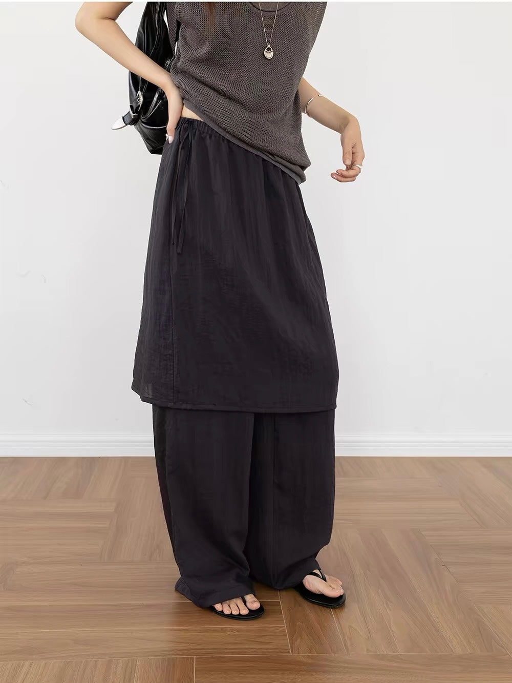 Linen Straight Leg Pants with Skirt