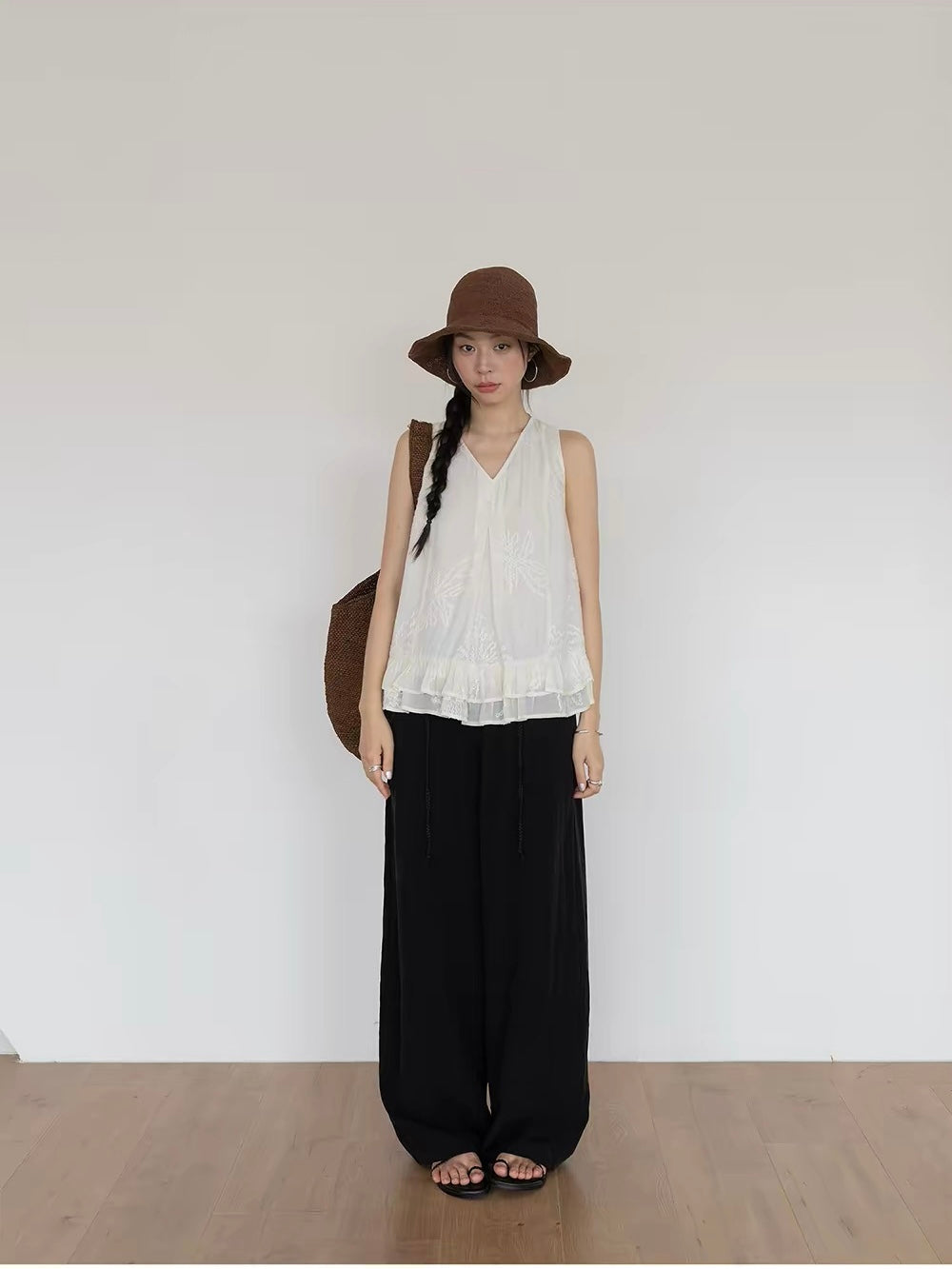 Linen Blend Relaxed Fit Wide-Leg Pants