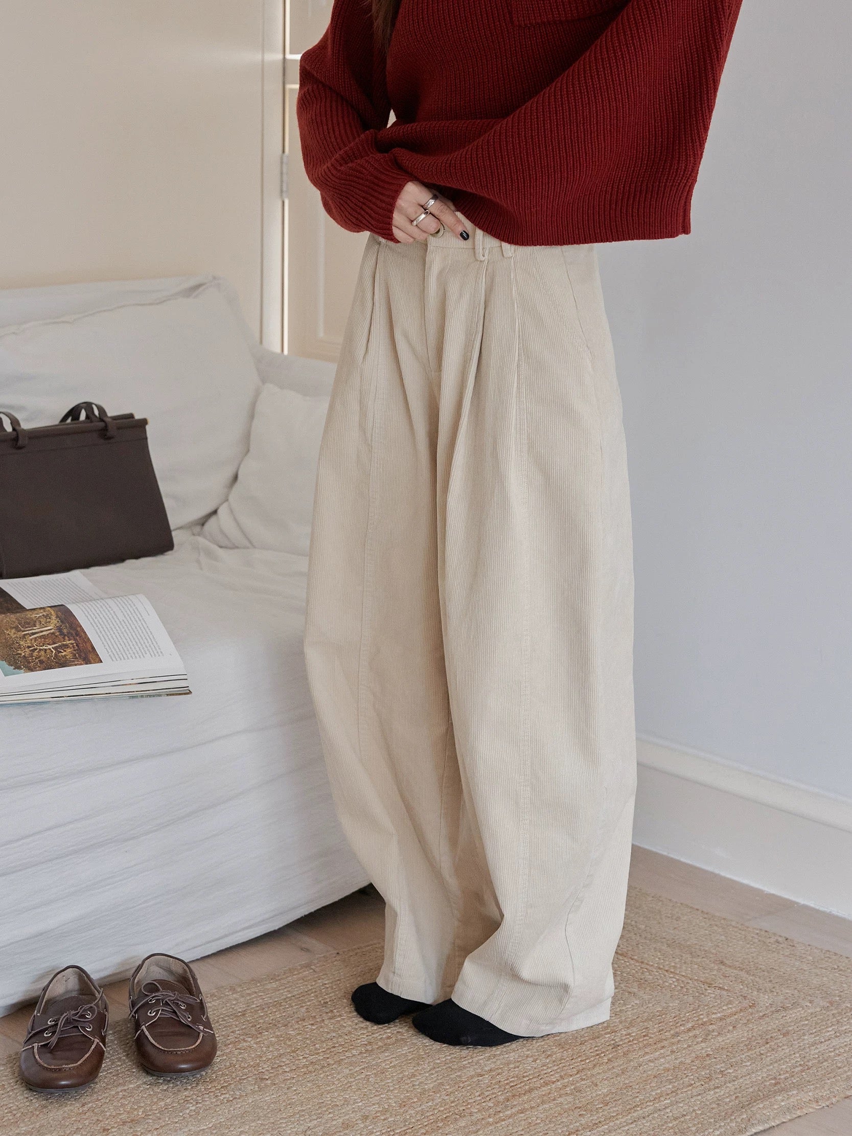 VNOOK Women's Retro Corduroy Barrel Trousers