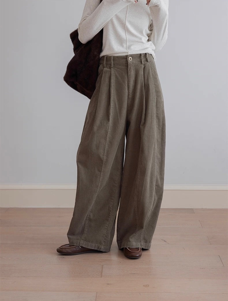 VNOOK Women's Retro Corduroy Barrel Trousers