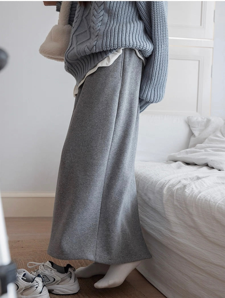 VNOOK Women's Fleece-lined Midi Skirt with Elastic Waist