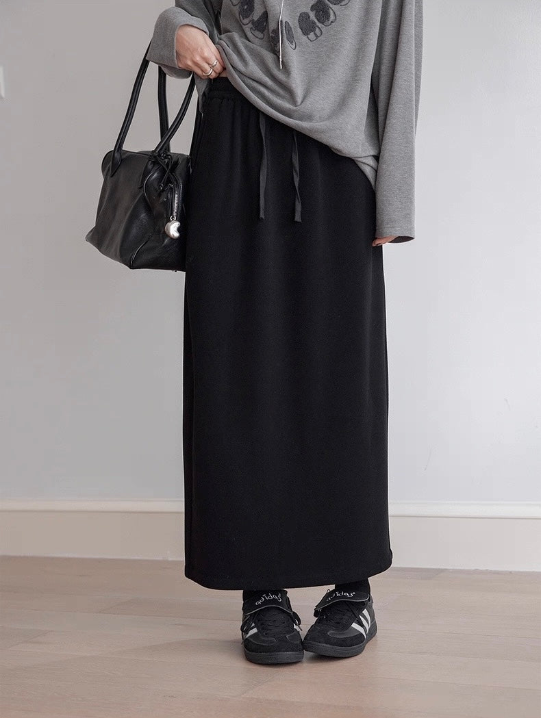 VNOOK Women's Fleece-lined Midi Skirt with Elastic Waist