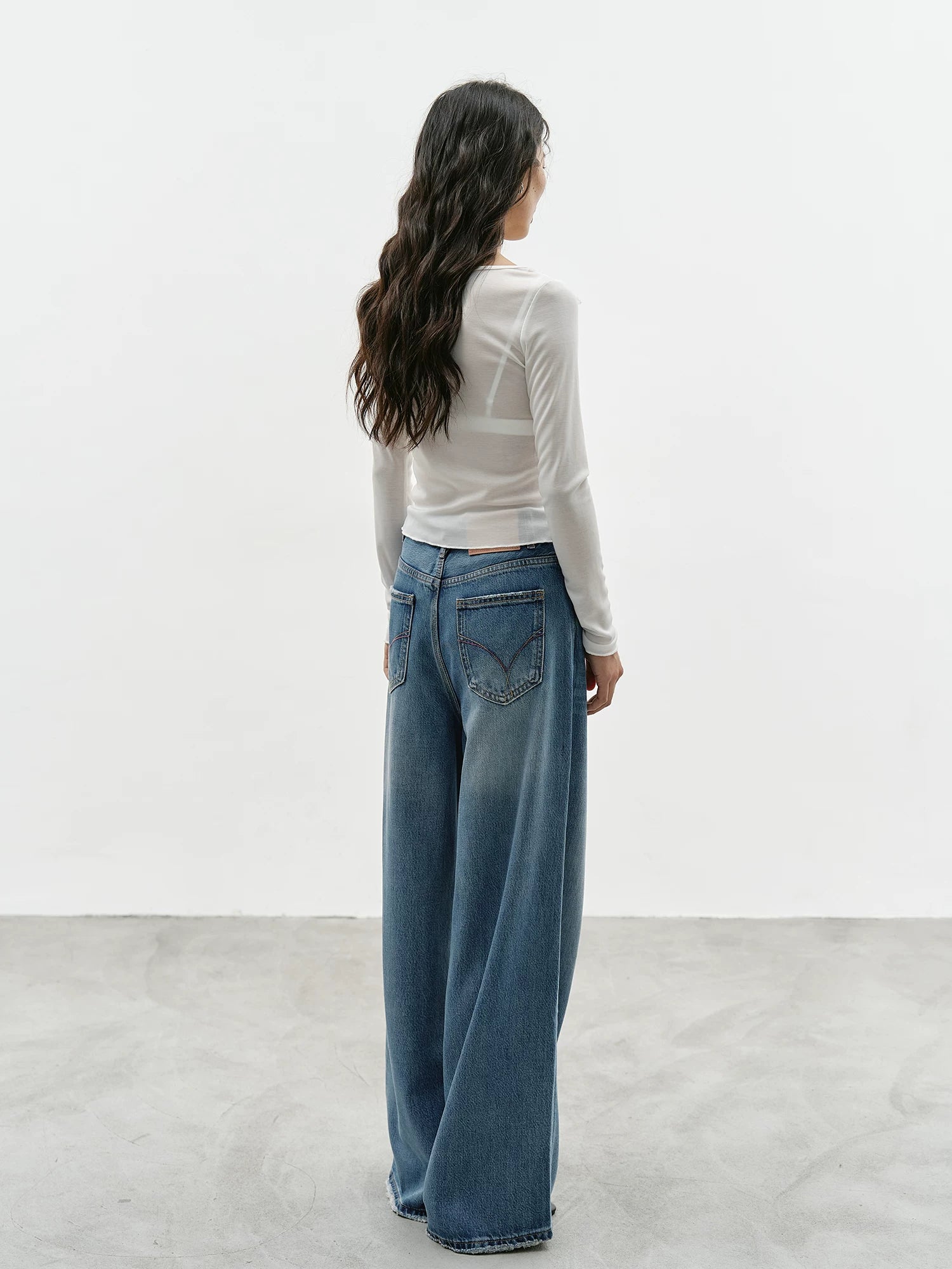 Washed Blue Wide-Leg Denim Jeans