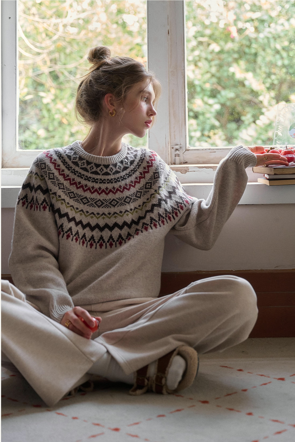 SimpleRetro 100% Wool Crew Neck Fair Isle Sweater