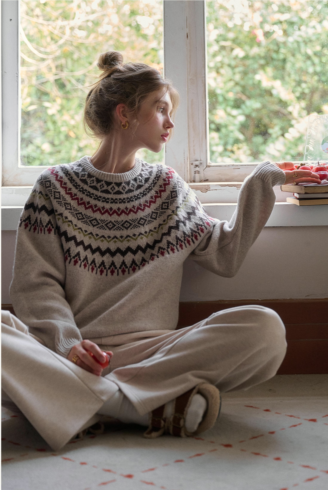 SimpleRetro 100% Wool Crew Neck Fair Isle Sweater