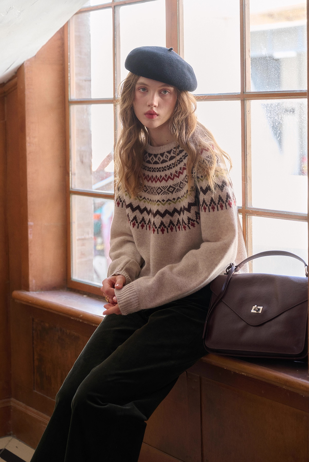 SimpleRetro 100% Wool Crew Neck Fair Isle Sweater