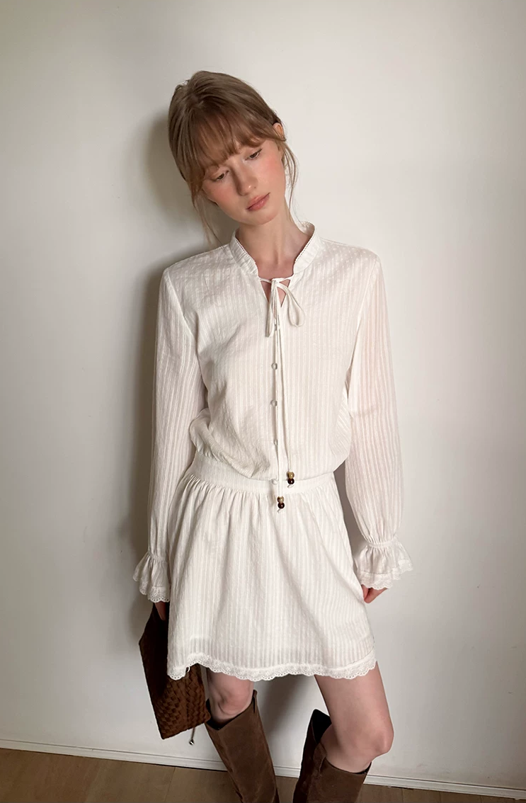 White Cotton Long-Sleeve Shirt Dress