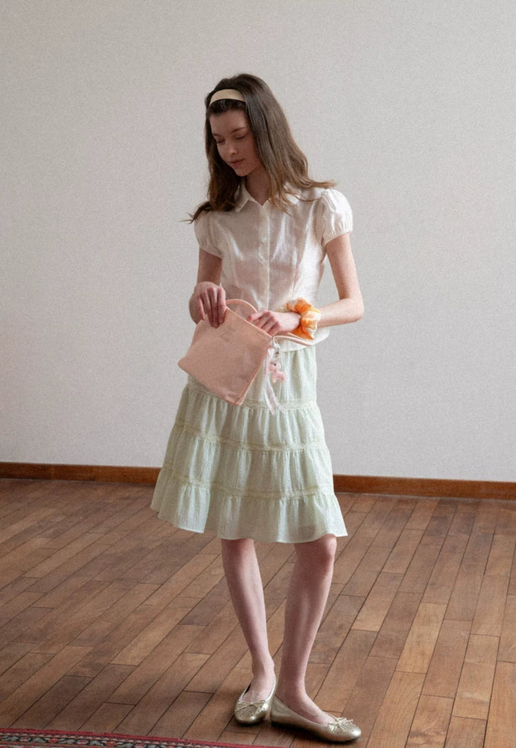 French Lace Tiered A-Line Midi Skirt