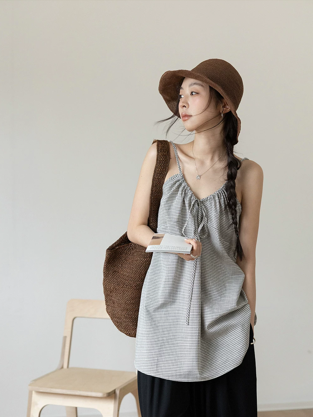Plaid V-Neck Spaghetti Strap Dress