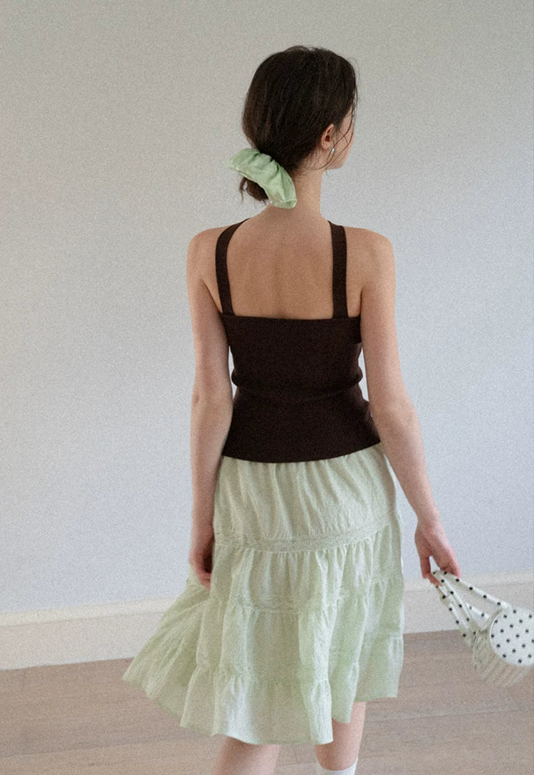 Cross Halter Fitted Lyocell Knit Vest Top
