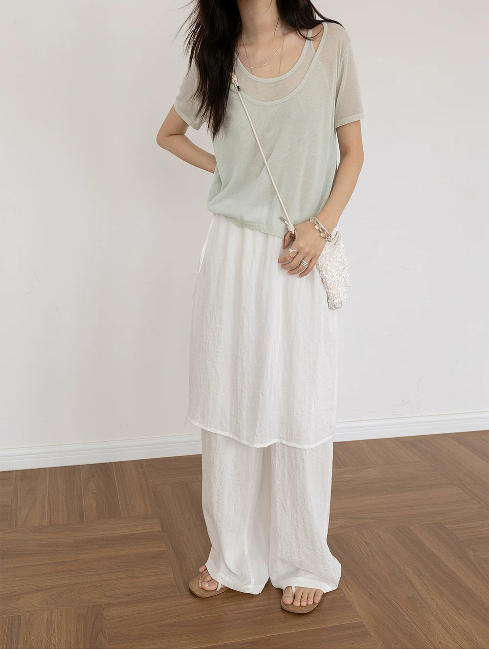 Linen Straight Leg Pants with Skirt