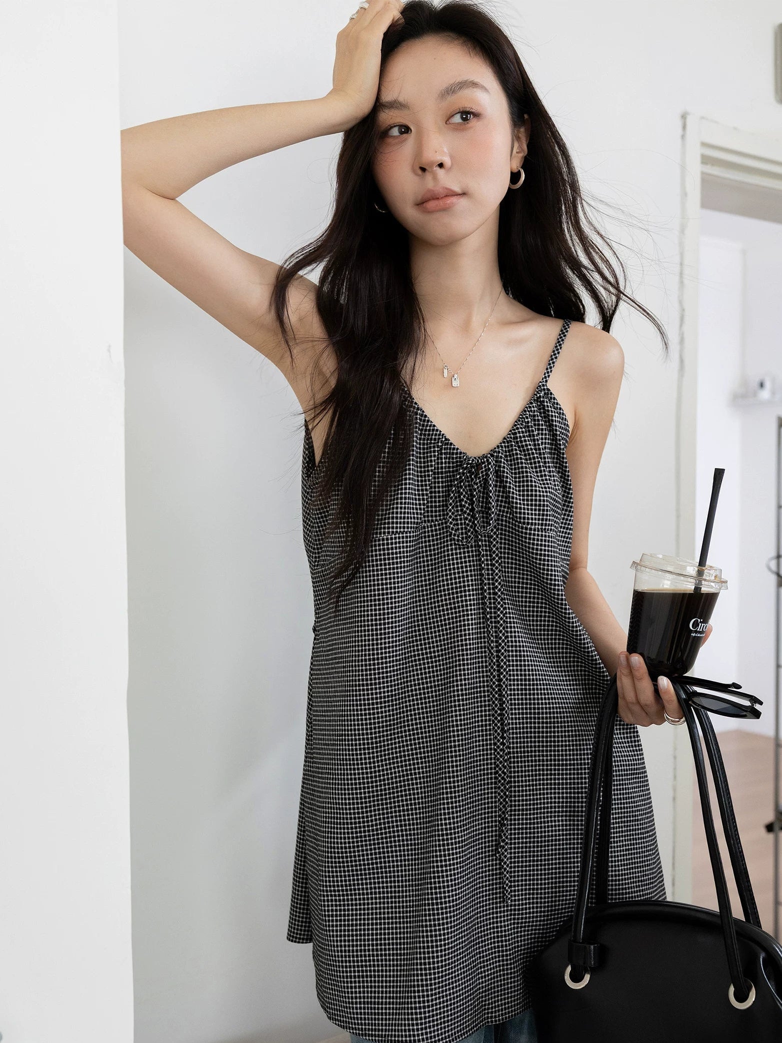VNOOK plaid cami dress blue plaid full length view