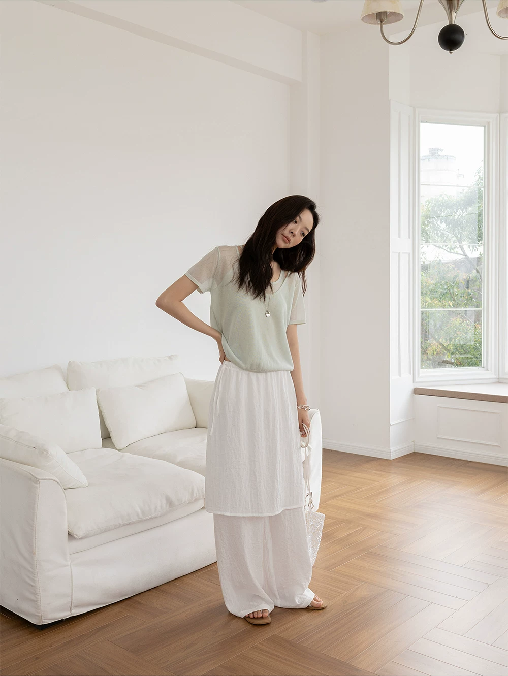 Linen Straight Leg Pants with Skirt
