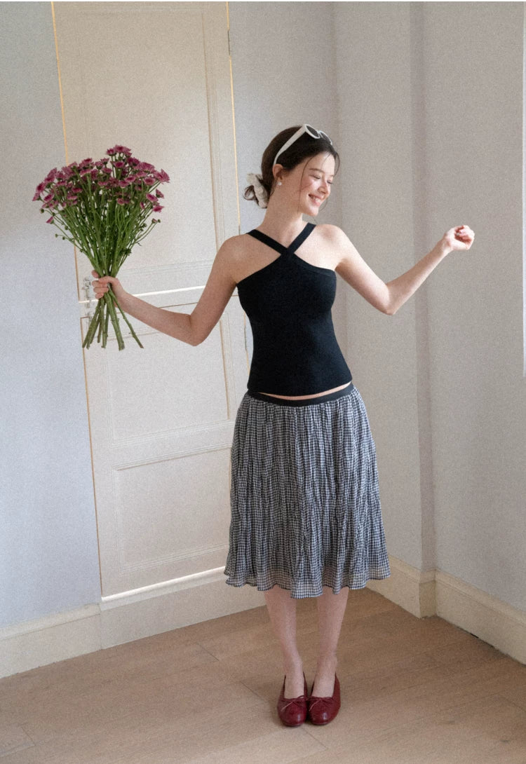 Cross Halter Fitted Lyocell Knit Vest Top