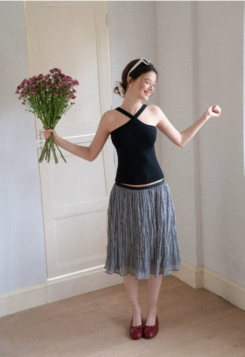 Cross Halter Fitted Lyocell Knit Vest Top