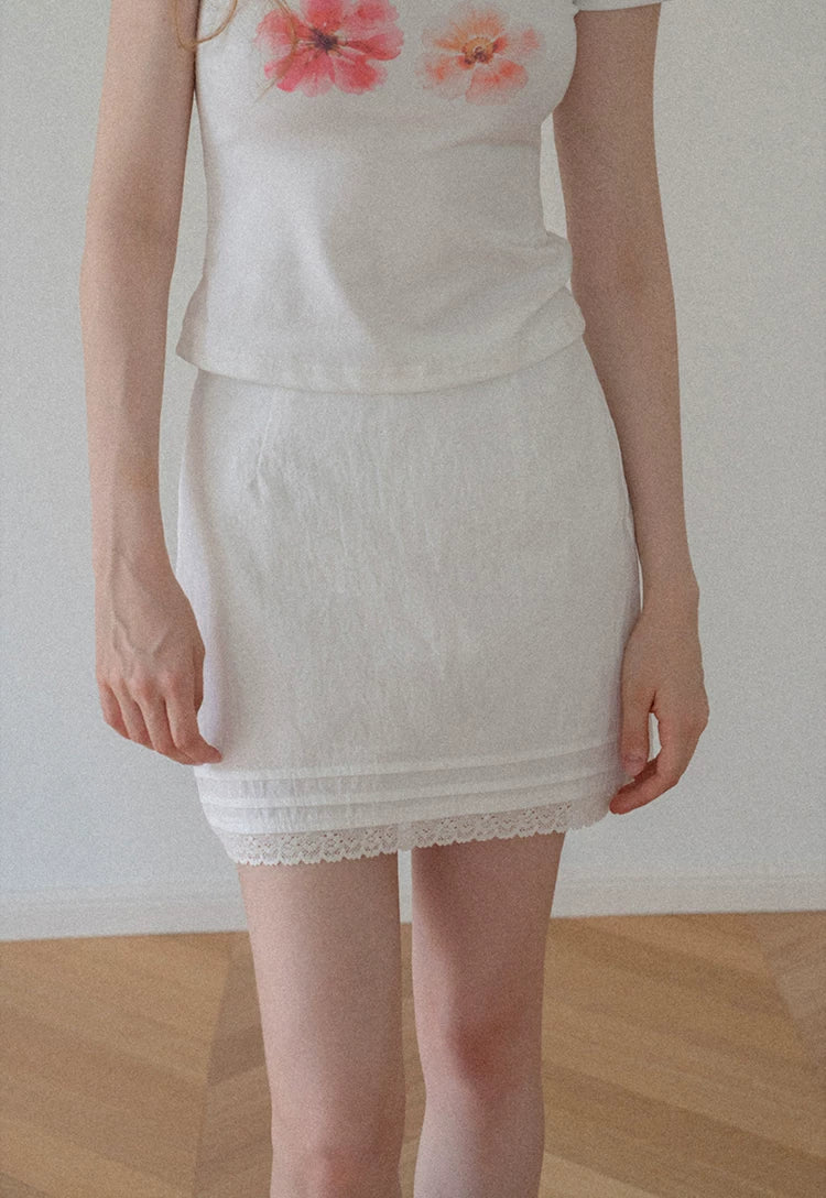 Lace-Trim A-Line High-Waist Mini Skirt