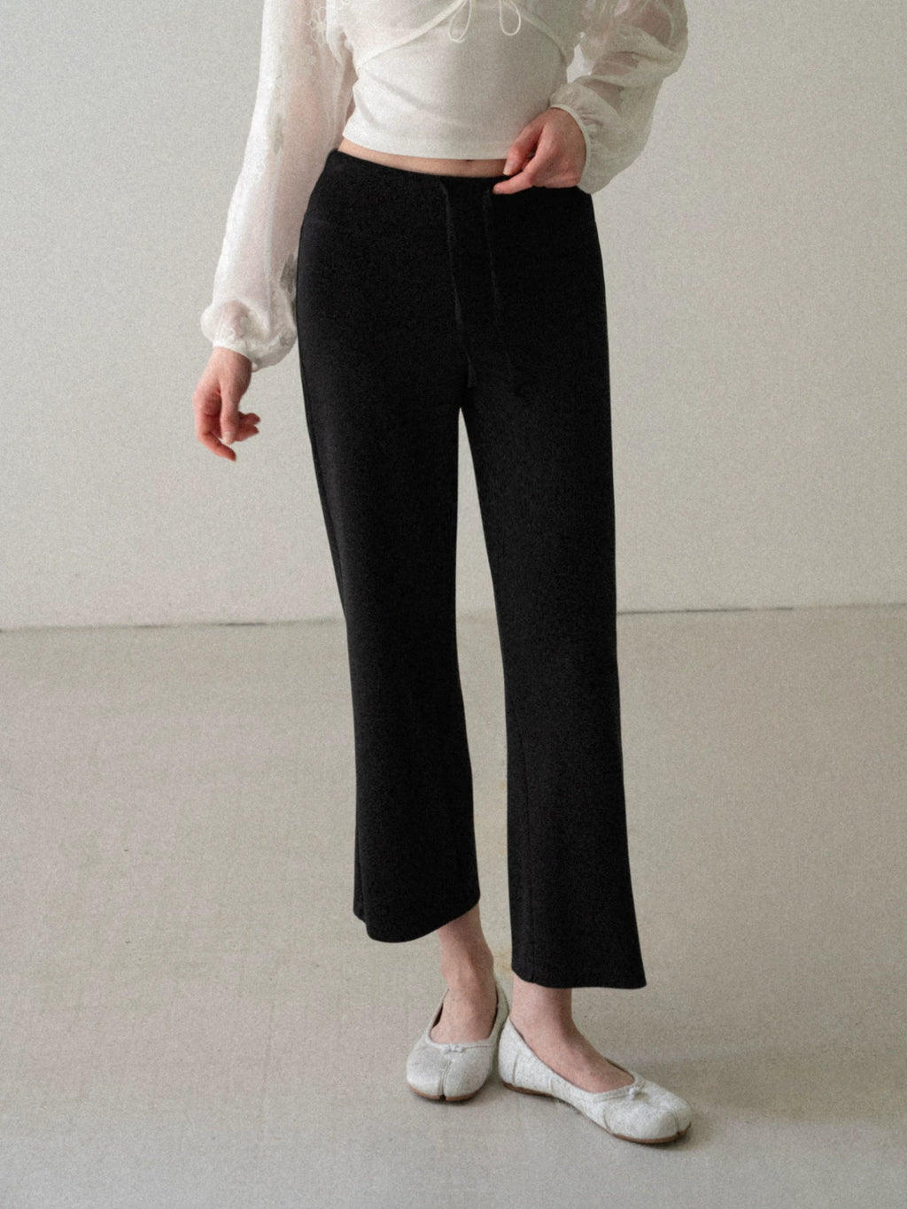EGGKA elastic high-waist wide-leg cropped pants black large