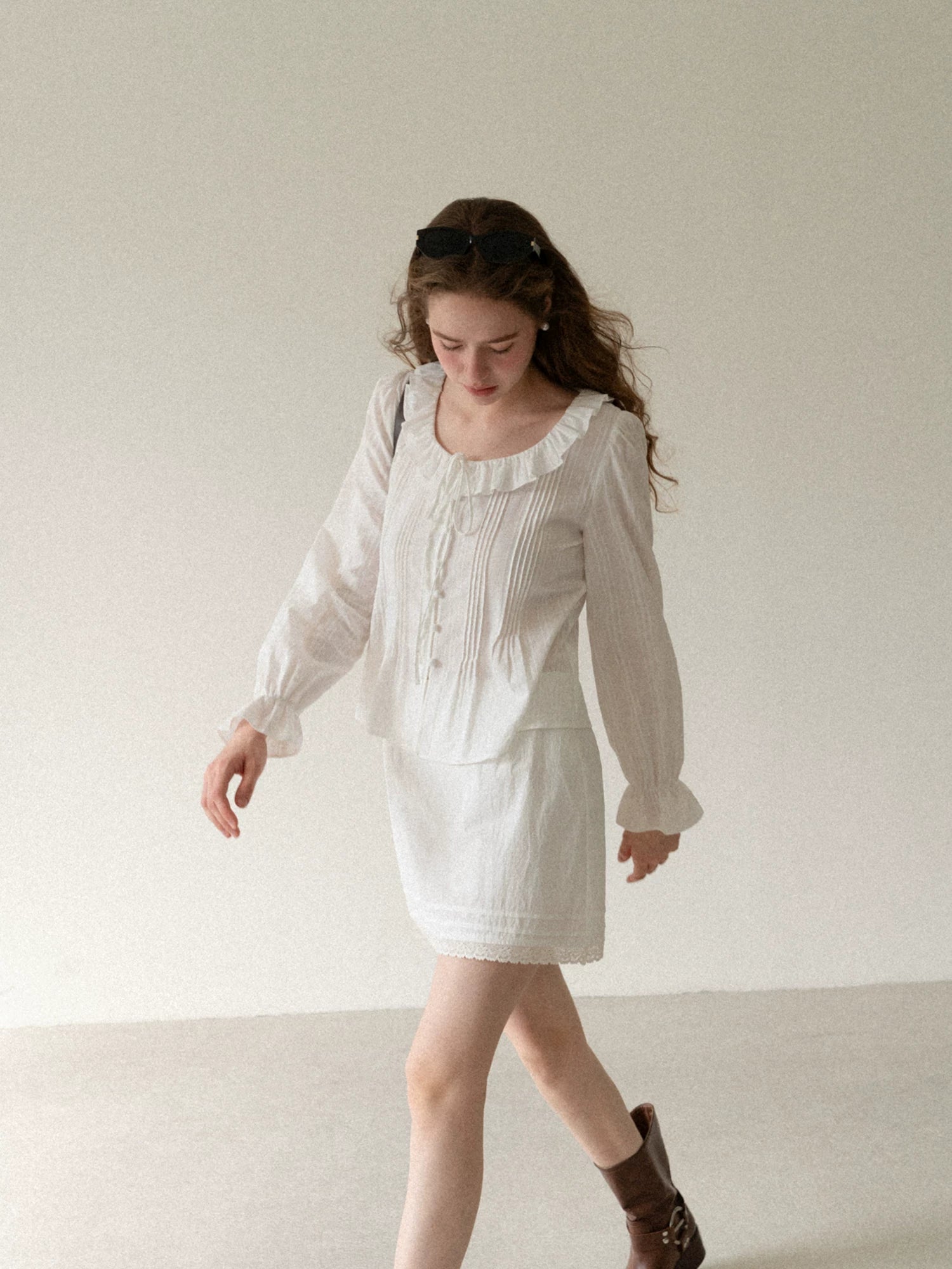 EGGKA lace trim A-line high-waist mini skirt white large