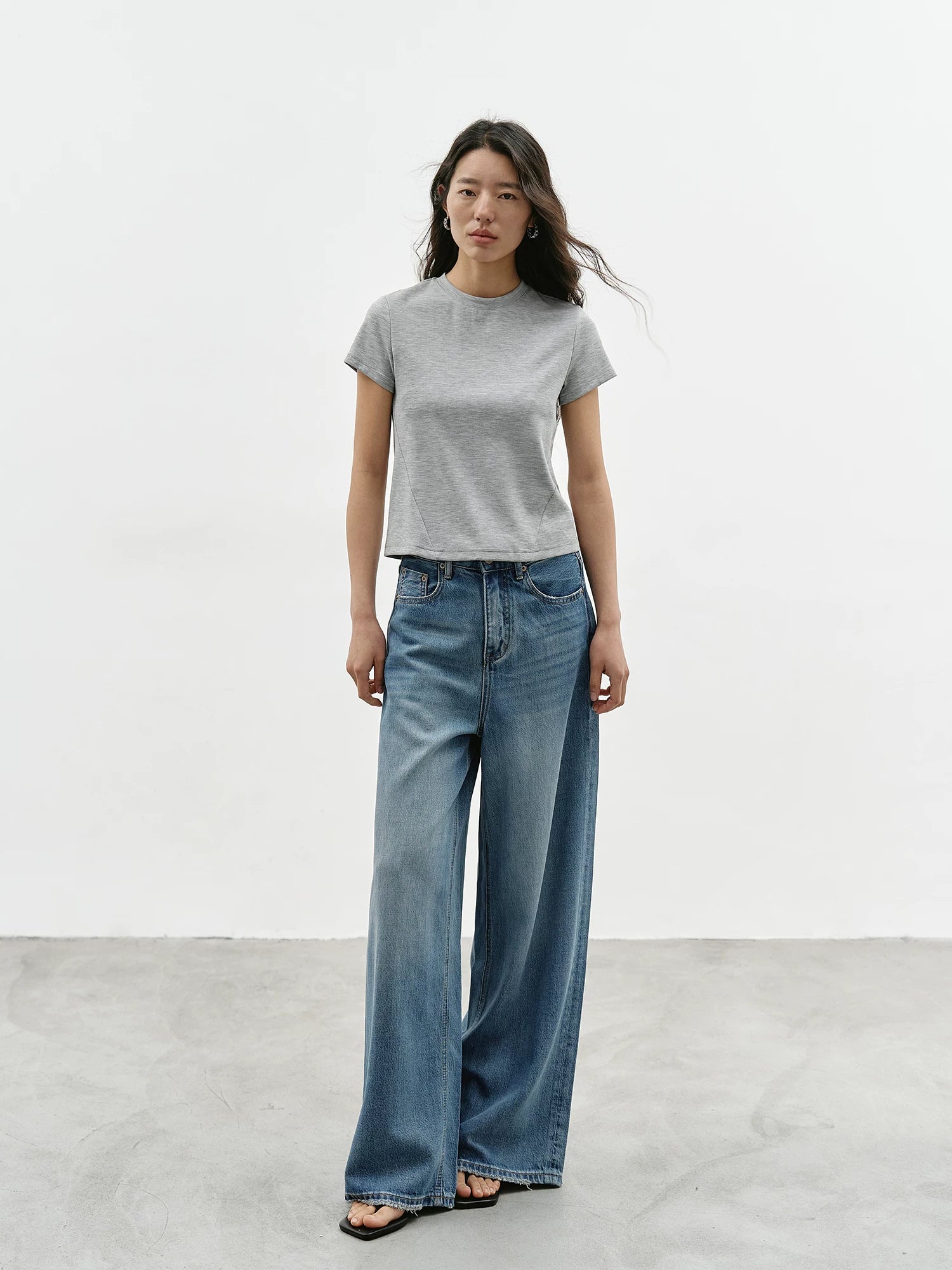 Washed Blue Wide-Leg Denim Jeans