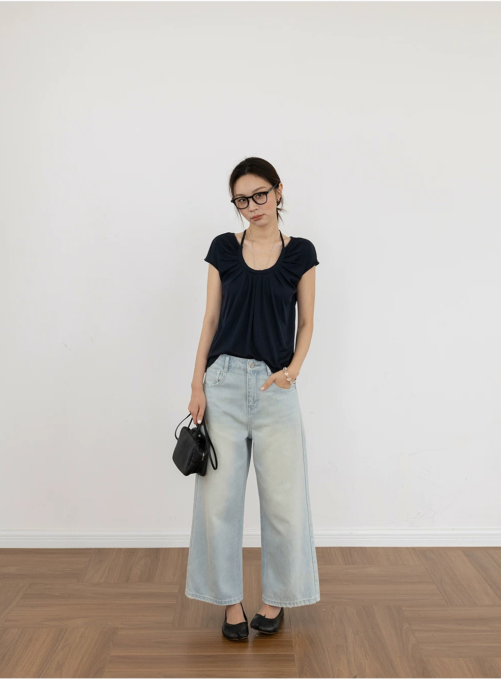 Straight-Leg Washed Denim Cropped Jeans