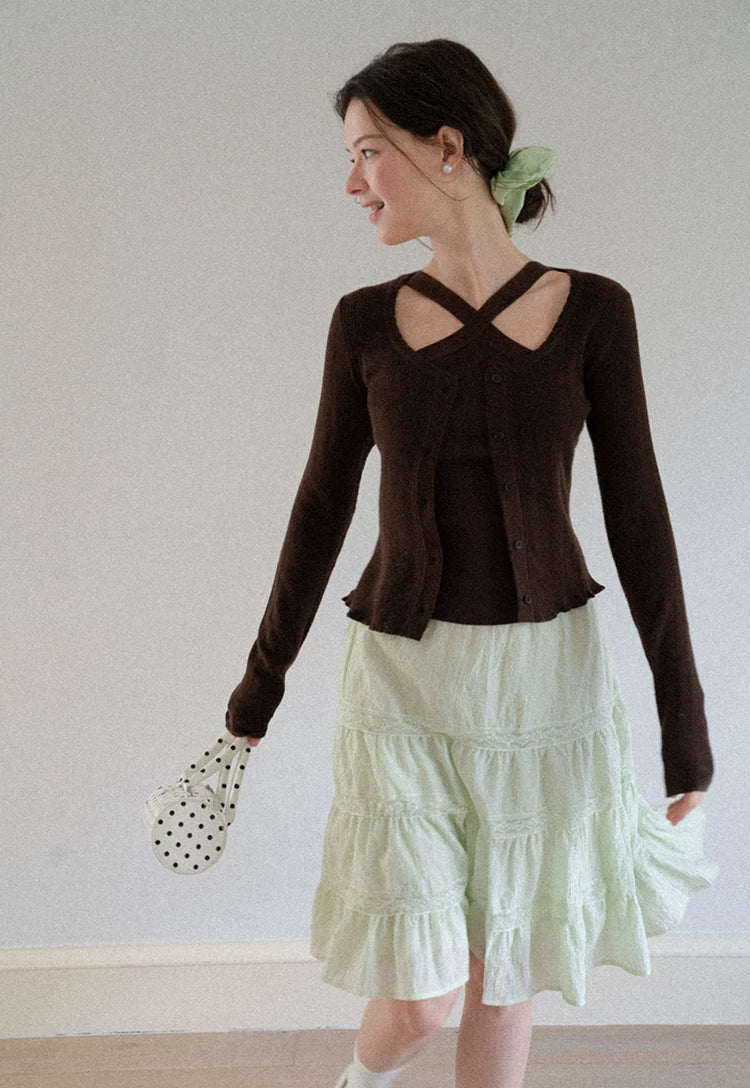 French Lace Tiered A-Line Midi Skirt