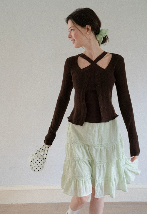 French Lace Tiered A-Line Midi Skirt