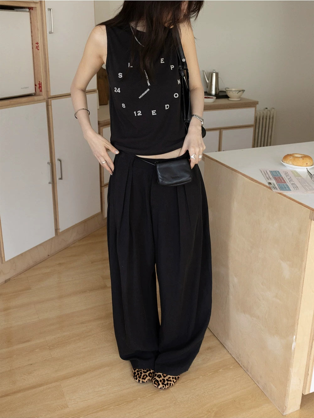 High-Waisted Wide-Leg Drape Pants