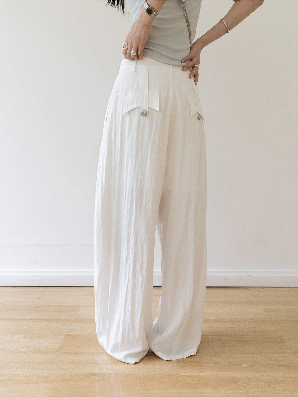High-Waisted Wide-Leg Drape Pants